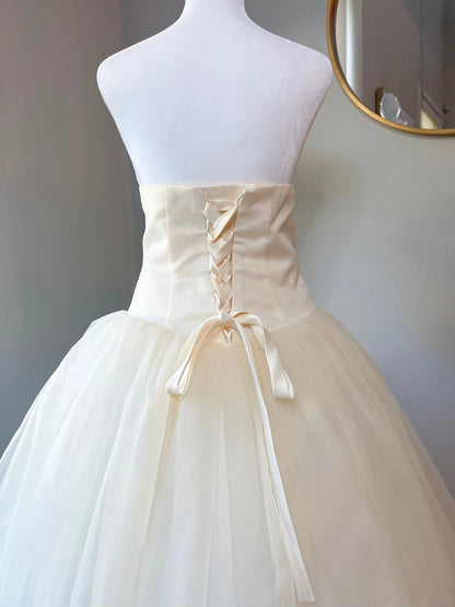 Champagne Ballgown Dress Corset Tie-up Back