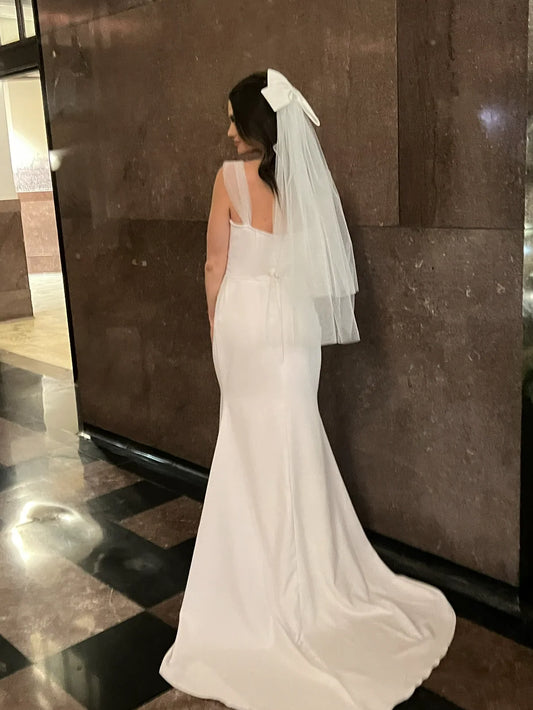 Beautiful Big Satin Bow Two Layers Tulle Short Bridal Veil